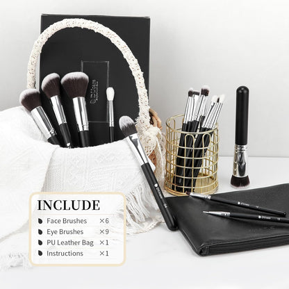 Makeup Brushes with Bag,15Pcs Makeup Brush Set Christmas Gift Travel Kabuki Foundation Blending Blush Eyeliner Shadow Brow Concealer Brushes Kit Black