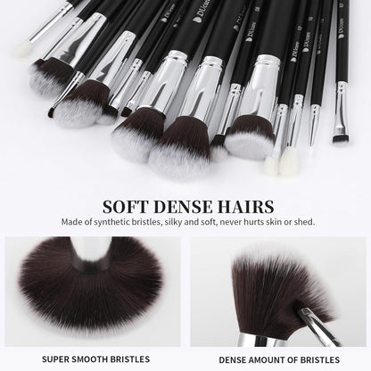 Makeup Brushes with Bag,15Pcs Makeup Brush Set Christmas Gift Travel Kabuki Foundation Blending Blush Eyeliner Shadow Brow Concealer Brushes Kit Black